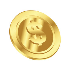 Gold dollar coins. USA dollar , stacked golden coins with transparent background. dollar cash, currency isolated on white background . dollar gold currency, cash wealth golden dollar illustration