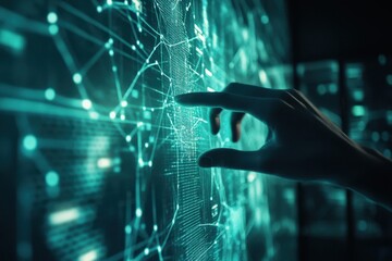 Robot hand pressing on virtual digital screen big data connection technology AI machine learning idea concept .