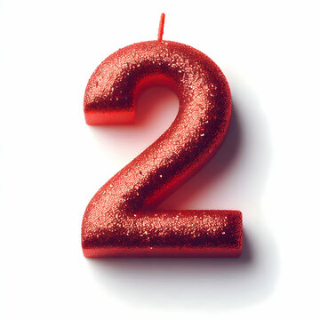 ed candle number 2 in glitter texture isolated on white background
