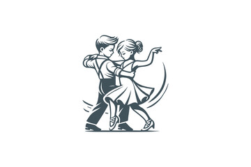 Minimalist logo of a cute dance couple for children's ballroom dance