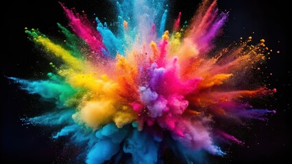 Explosion of colorful powder in slow motion against a dark background