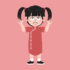 Cute Chinese Girl with Twin tail Black Hair cartoon absurd