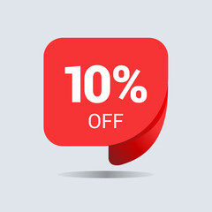 10% off discount, ten percent chat balloon. Special offer sale red tag. Concept of the price list for discounts. Advertising campaign, sales, label offer. Vector illustration.
