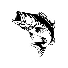 Fish silhouette vector art icon isolated on white, vector illustration