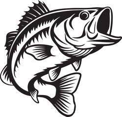 Fish silhouette vector art icon isolated on white, vector illustration