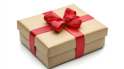Obraz premium A neatly wrapped gift box with a bright red ribbon sitting on a white background