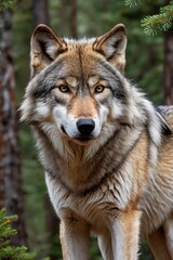 Obraz premium there is a wolf standing in the woods looking at the camera