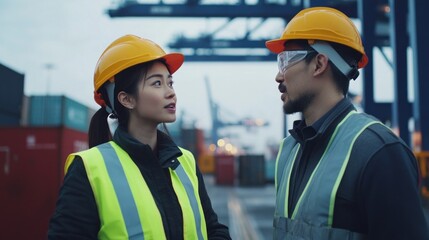 Engineers discuss logistics at cargo port