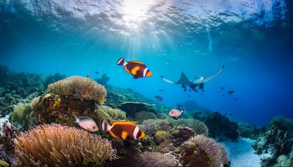 coral reef with fish  Panorama sea island