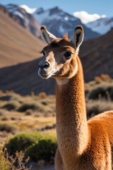 Obraz premium there is a llama standing in the grass with mountains in the background