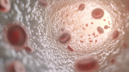 Fototapeta premium Red Blood Cells in Motion Glowing Bloodstream Visualization