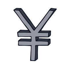 Hand drawn yen currency symbol. Brush stroke doodle. Single element for design
