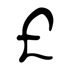 Hand drawn british pound currency symbol. Brush stroke doodle. Single element for design