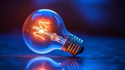 Light bulb glowing in a darkened background highlighting its intricate design