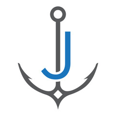 Initial Letter J Anchor Logo Design Concept For Boat, Ship, Yacht, Nautical Transport Symbol