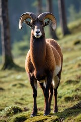 there is a goat that is standing in the grass