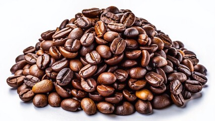 Night Photography: Isolated Coffee Beans on White Background - Dark Roasted Coffee Beans