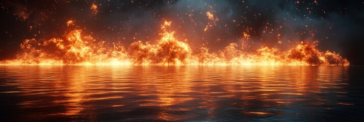 Fototapeta premium Inferno on Water: A Fiery Spectacle of Burning Horizon