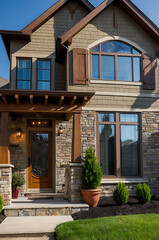 Obraz premium Luxury Stone and Wood House Exterior: Modern Home Design and Architecture