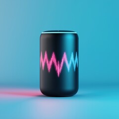 Obraz premium Modern bluetooth speaker with dynamic led sound waves in vibrant blue and pink tones, ideal for contemporary music lovers