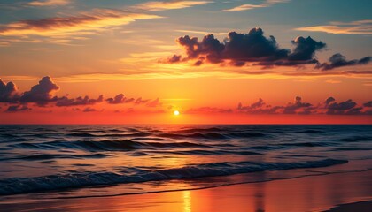 Fototapeta premium Spectacular Fiery Sunset Over the Ocean Waves