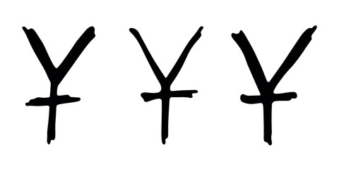Hand drawn chinese yuan gold currency symbol set Brush stroke doodle Single element for design