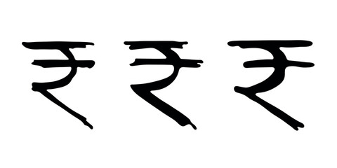 Hand drawn rupee currency symbol set Brush stroke doodle Single element for design