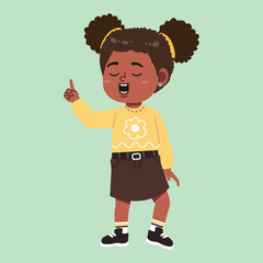 Cute African Black Girl with Afro Hair cartoon hand pointing explained