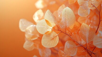 Warm sunlight illuminates delicate orange leaves artfully arranged. AI Generated