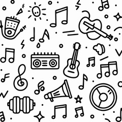 Fototapeta premium Doodle Music Seamless Pattern Background