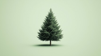 Naklejka premium A clean, minimalist evergreen tree icon on a soft green background, symbolizing sustainability and nature.