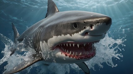 Naklejka premium Realistic 3D white shark with open mouth isolated on white background.