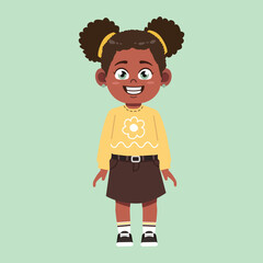 Cute African Black Girl with Afro Hair cartoon smile and Happy