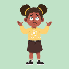 Cute African Black Girl with Afro Hair cartoon confused and upset