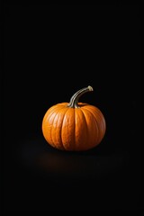 there is a small orange pumpkin sitting on a black surface