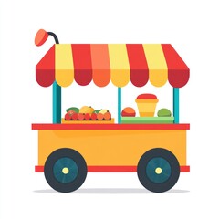 Naklejka premium Colorful fruit cart stand, displaying produce, sunny day, illustration, stock photo