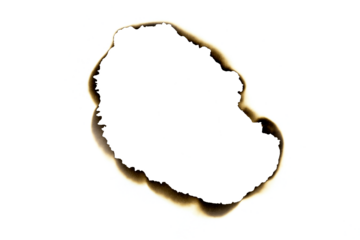 Burned hole on a white paper with clipping path.