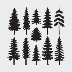 Obraz premium Pine Tree Set Silhouette