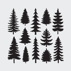 Fototapeta premium Pine Tree Set Silhouette