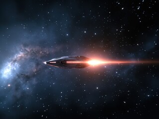 Obraz premium Futuristic Spacecraft Flying Through a Colorful Starry Galaxy