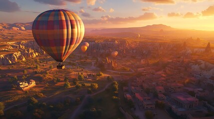Obraz premium Hot air balloon sunset flight over Cappadocia, Turkey