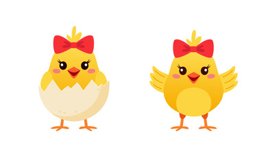  Cute yellow chicken with  red bow.