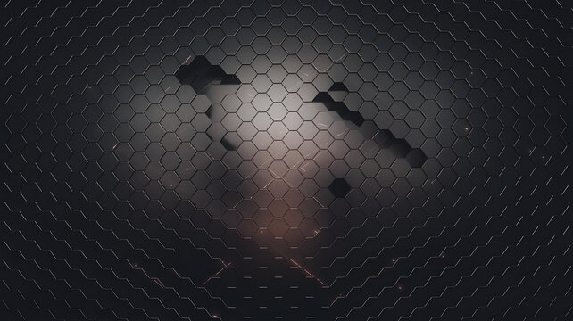 Cage Fight Texture: Abstract image of a damaged metal cage, suggesting intensity and action.  The hexagonal grid is partially destroyed, creating a dramatic visual effect.