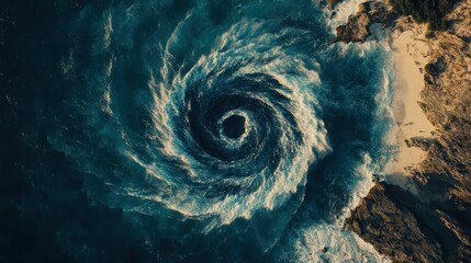 Captivating Aerial View of Powerful Ocean Whirlpool Formation