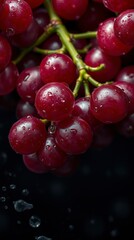 Juicy Red Grapes with Water Droplets Closeup