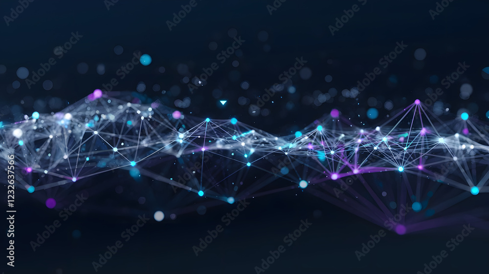 Poster abstract digital wave: a mesmerizing visualization of interconnected nodes forming a dynamic wave pa