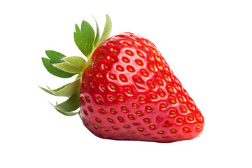 Single red strawberry with green leaf's. 