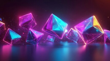 Vibrant Neon Geometric Crystals Glowing in the Dark