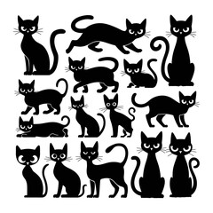 Set of black cat silhouettes.