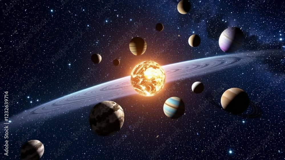 Aufkleber Planetary motion unfolding within dynamic solar system visualization, revealing intricate orbital patterns and celestial interactions across cosmic environment